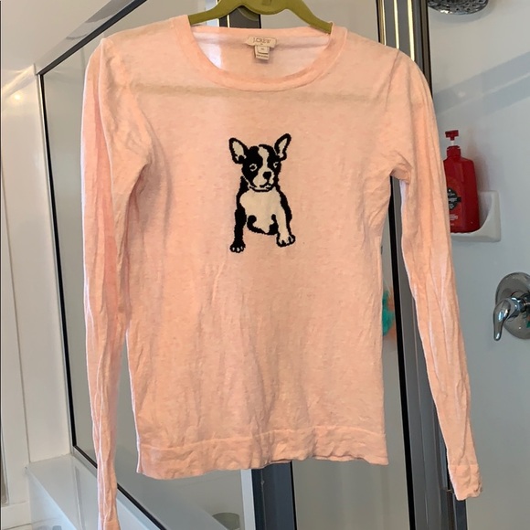 Light pink j crew sweater with French Bulldog pic - Picture 1 of 2